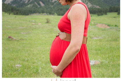 Kelly8 Profile of soon to be mother in a red dress at her maternity shoot in Boulder, Colorado