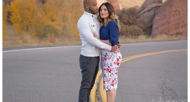 2015-01-28_0018 Colorado Springs wedding photographer with couple at South Valley Park at sunset, couple in the road, red rocks