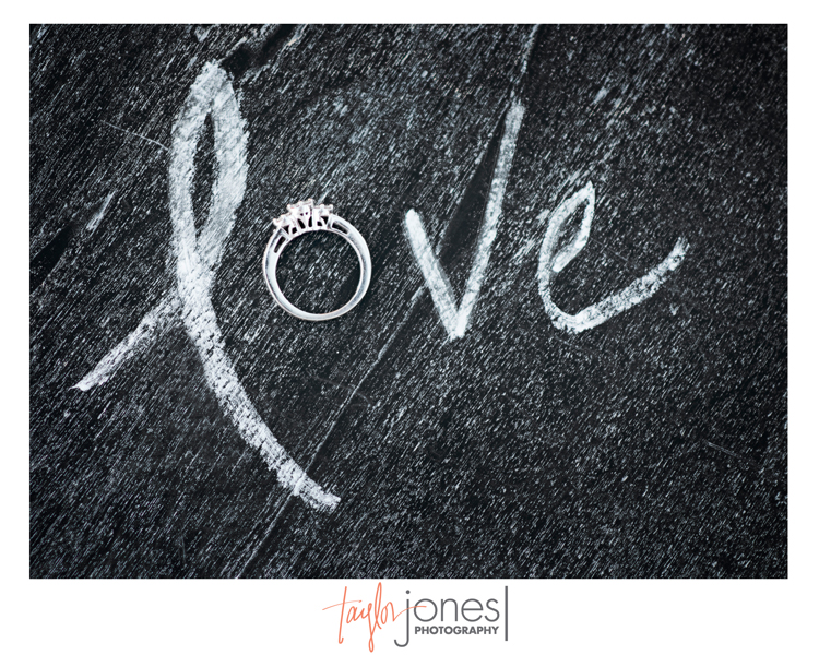 Chalk board LOVE with engagement ring
