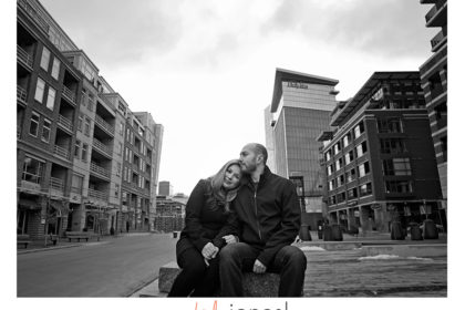 JenRyanFrame08 Downtown Denver engagement shoot, wide angle, black and white