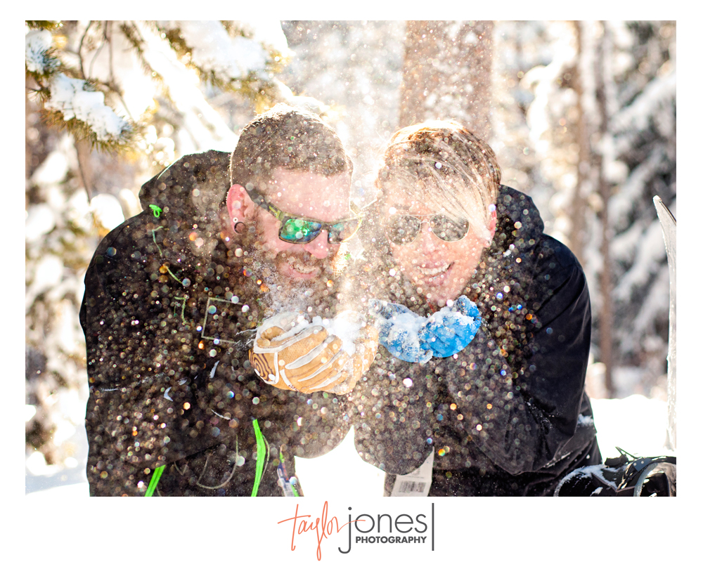 Keystone engagement shoot with snowboards