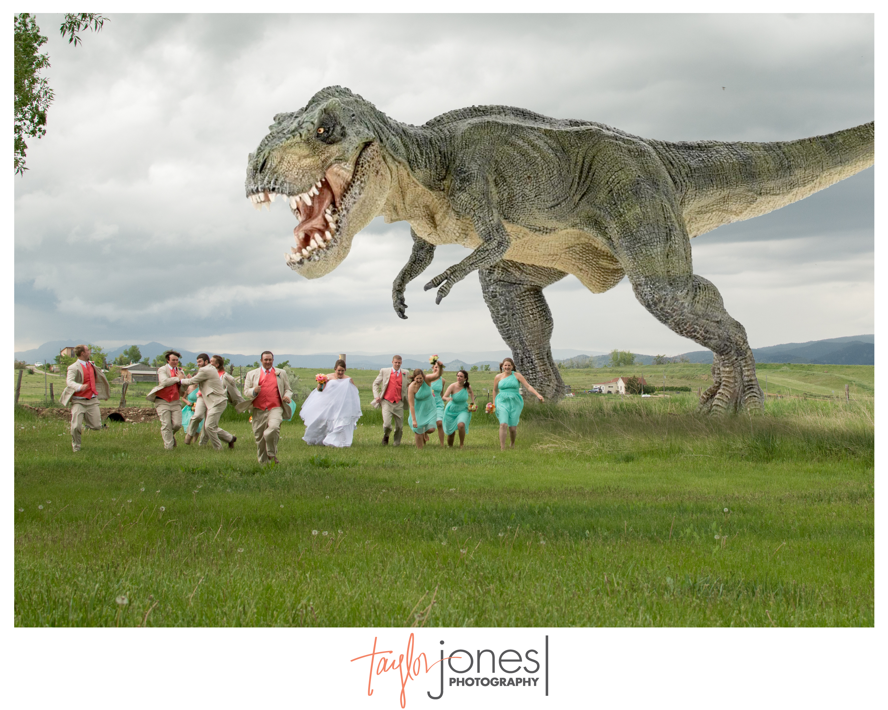 T-Rex with bridal party