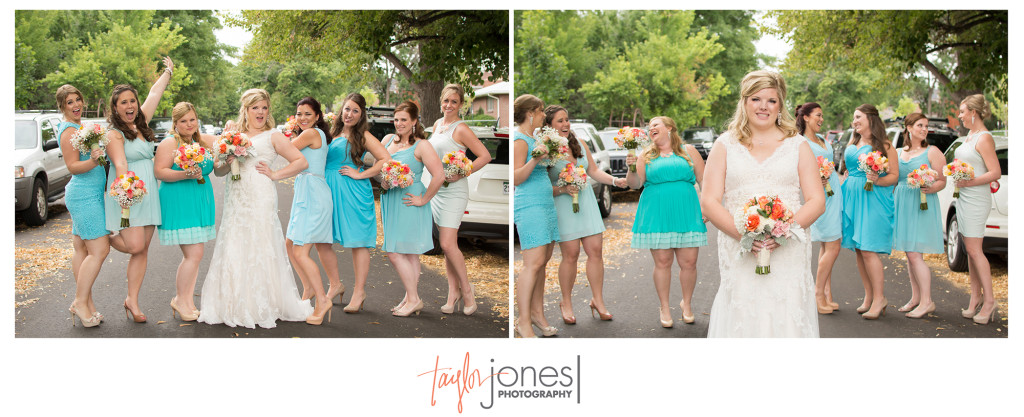 Bridesmaids in the street, downtown Denver