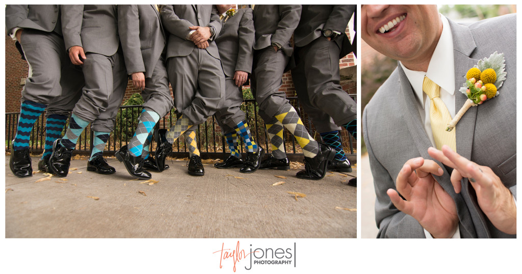 Groomsmen with argyle socks at Denver wedding
