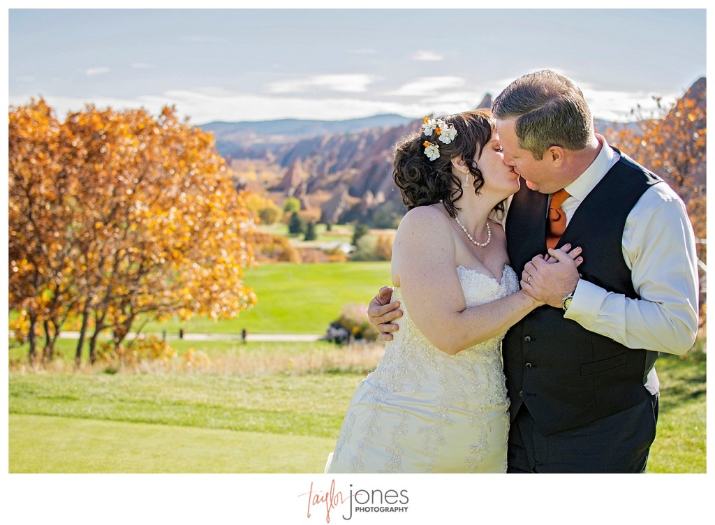 Bride and groom at Arrowhead Golf Course wedding ceremony in the fall