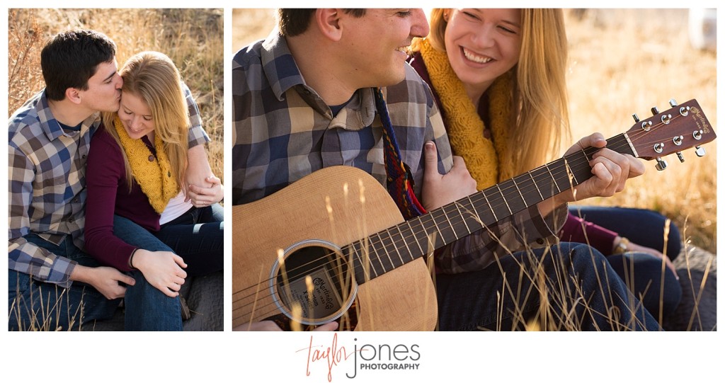 Evergreen engagement shoot with guitar