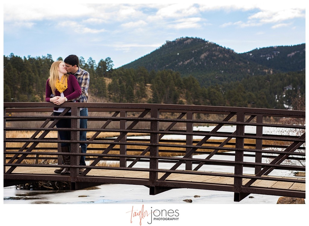 Couple on bridge at Evergreen Lake House