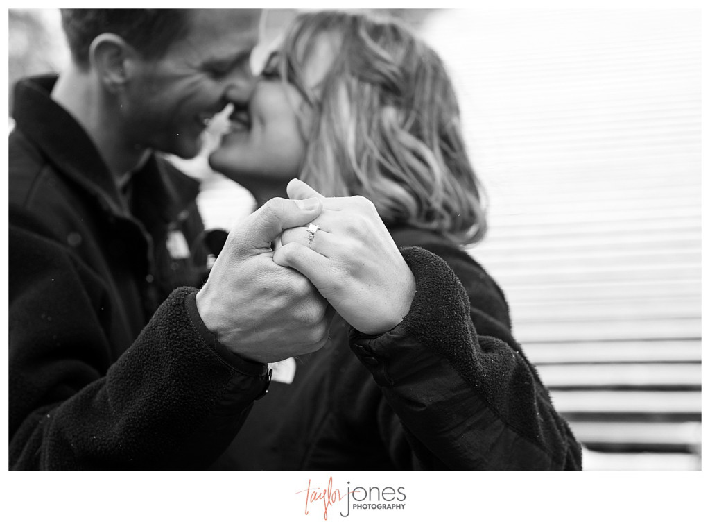 Black and white image of proposal at Red Rocks