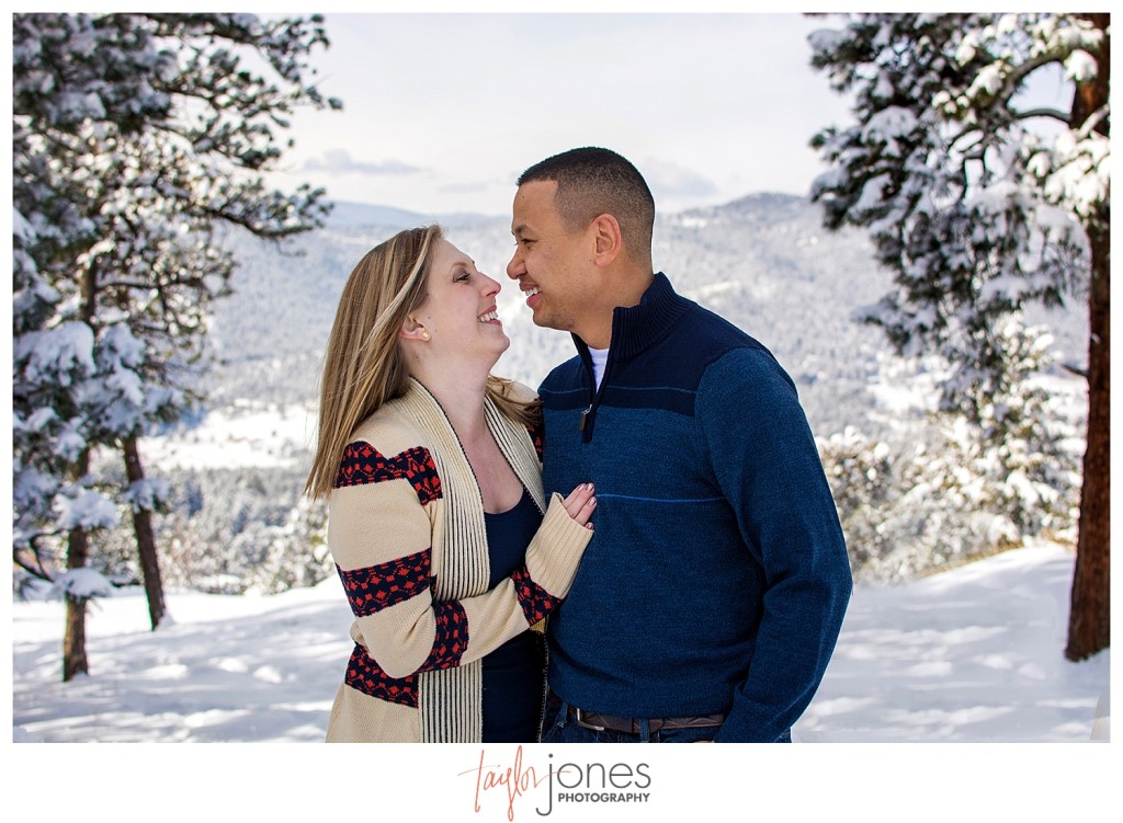 Couple laughing at Mt. Falcon engagement shoot