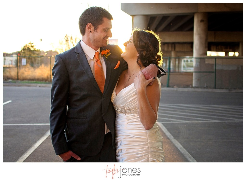 Bride and groom at Mile High Station wedding