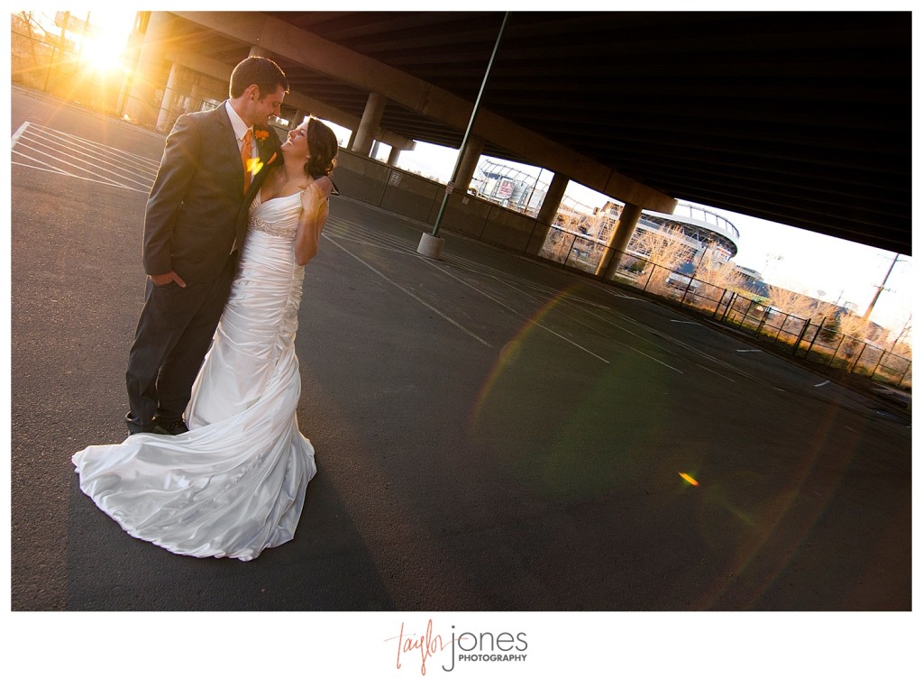 Bride and groom at Mile High Station wedding
