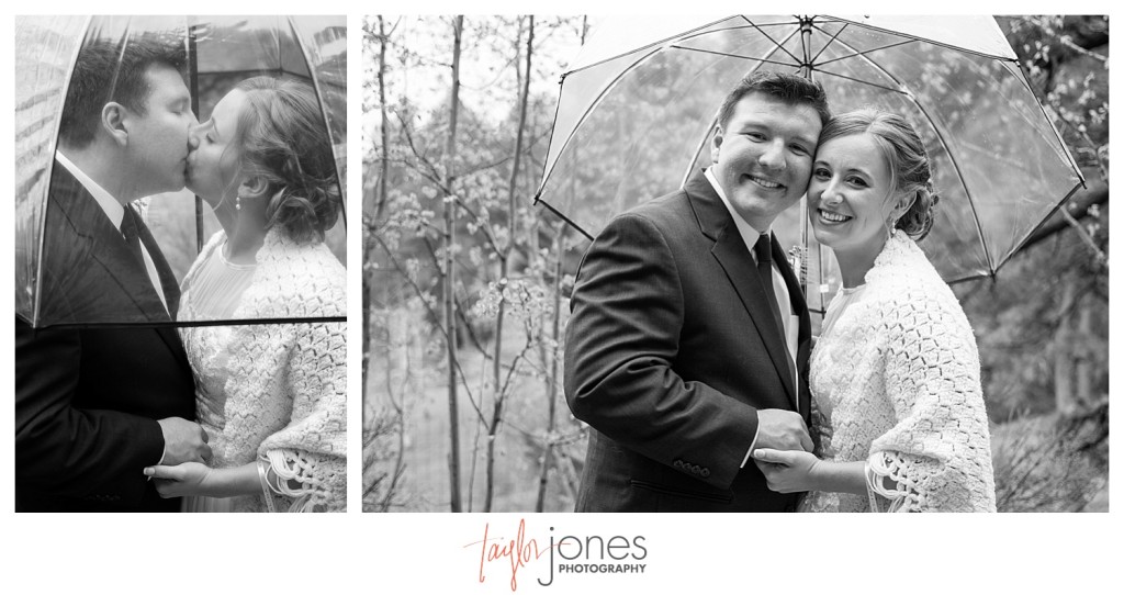 Nick and Kathleen bride and groom portraits with umbrella at Pines at Genesee wedding