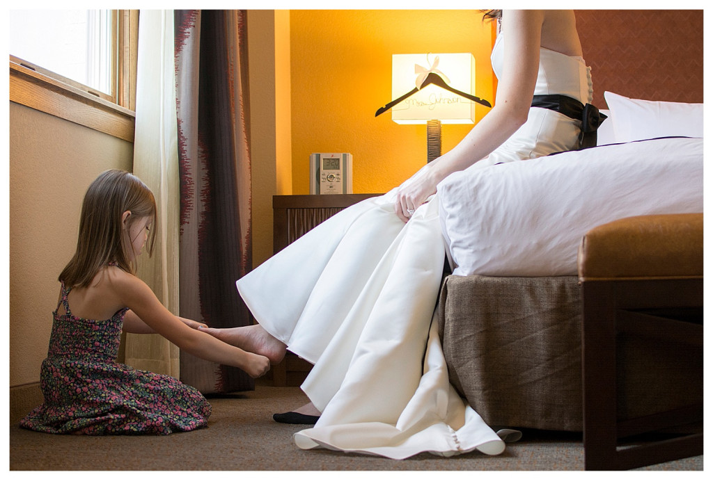 Bride getting ready at Golden hotel wedding in Golden, Colorado