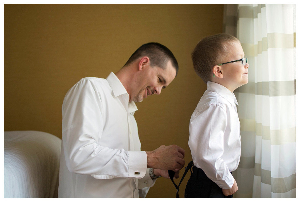 Groom and son getting ready for Mt. Vernon Country Club wedding in Golden, Colorado