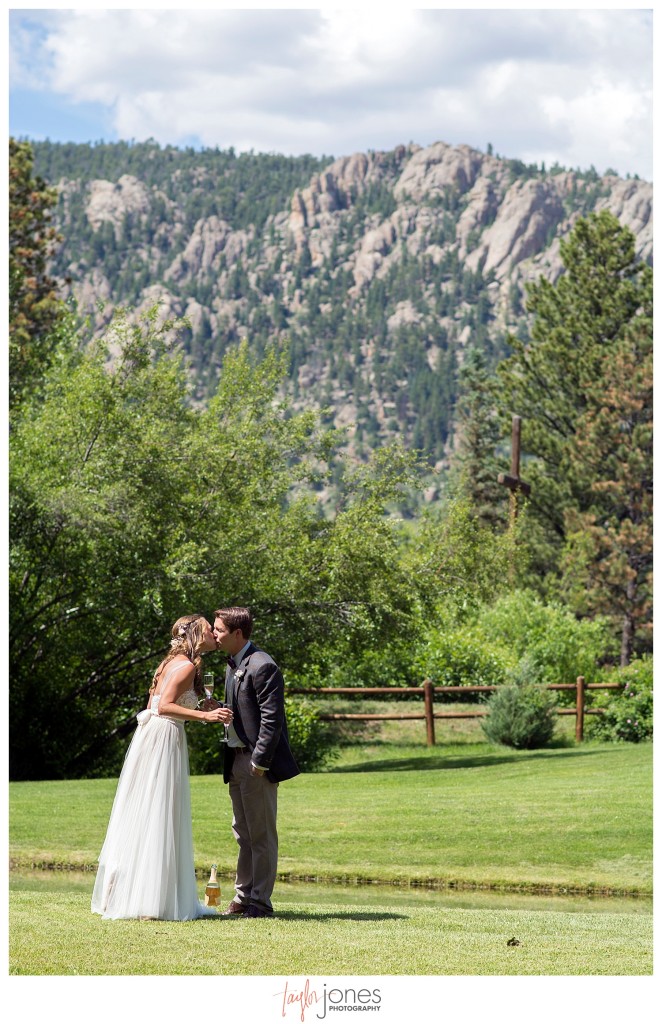 Black Canyon Inn Estes Park wedding first look with bride and groom