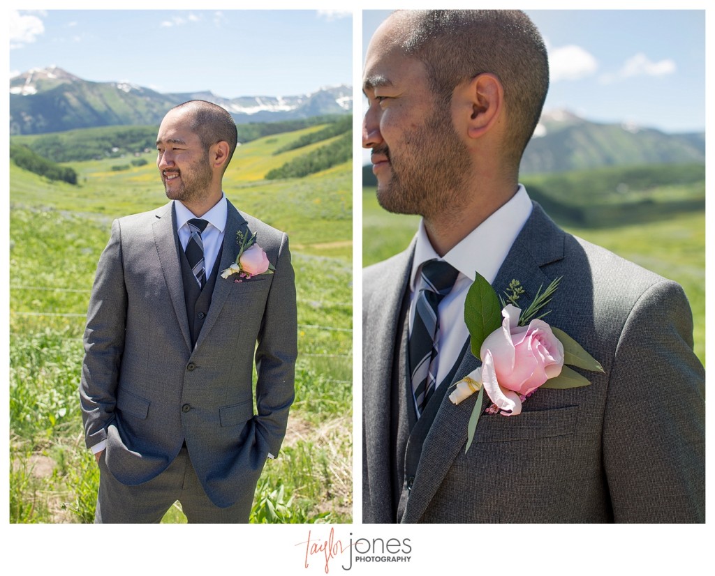 Crested Butte Colorado summer wedding first look at Elk Mountain Range