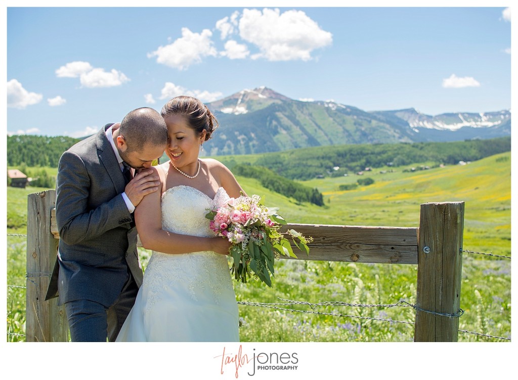 Crested Butte Colorado summer wedding bride and groom at Elk Mountain Range