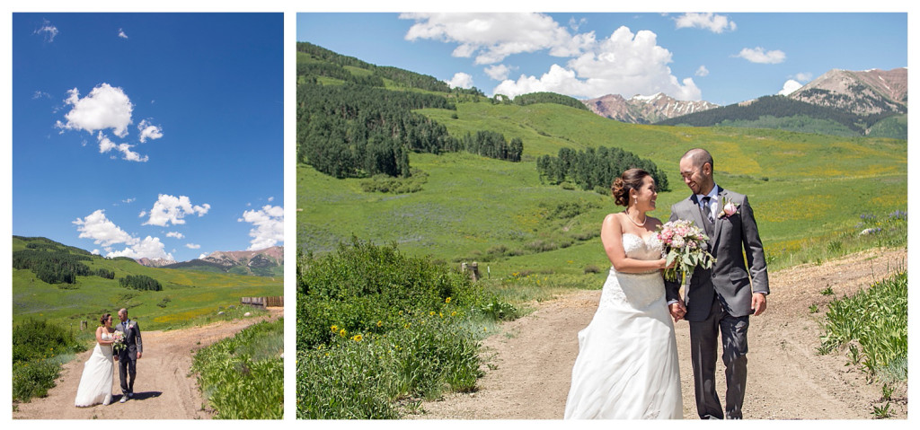Crested Butte Colorado summer wedding bride and groom at Elk Mountain Range