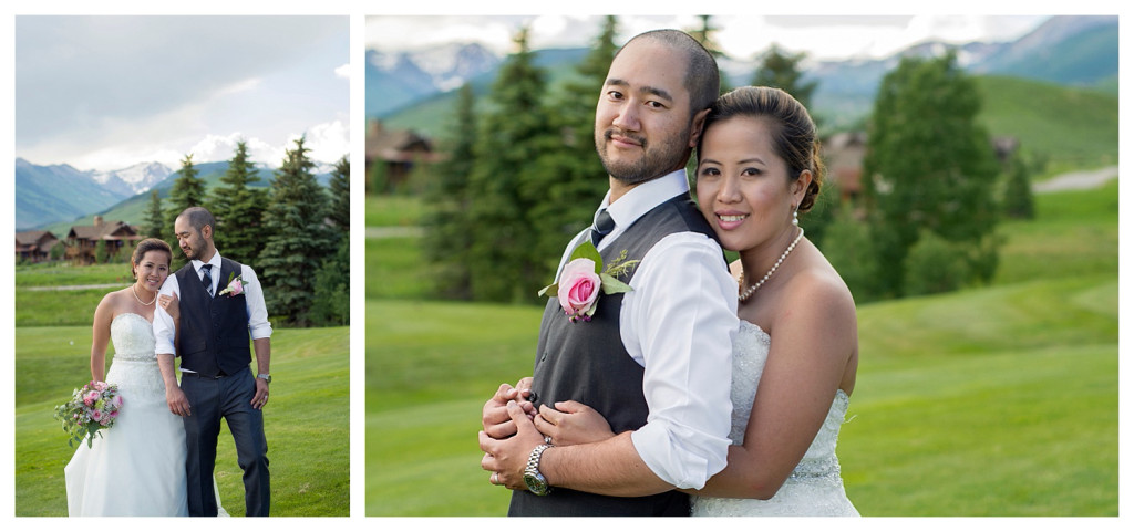 Wedding reception at The Club at Crested Butte couple portraits bride and groom