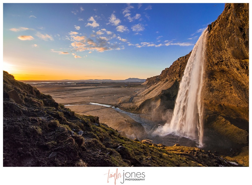 Seljalandsfoss waterfall, Iceland at sunset