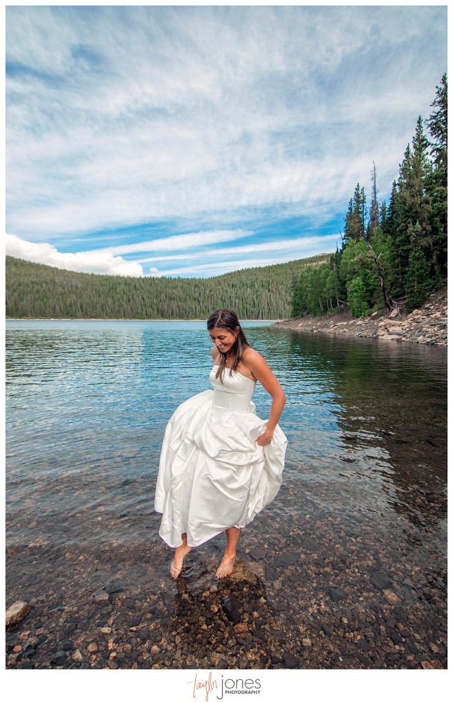 Trash the dress bridal portraits in a lake Jefferson, Colorado 