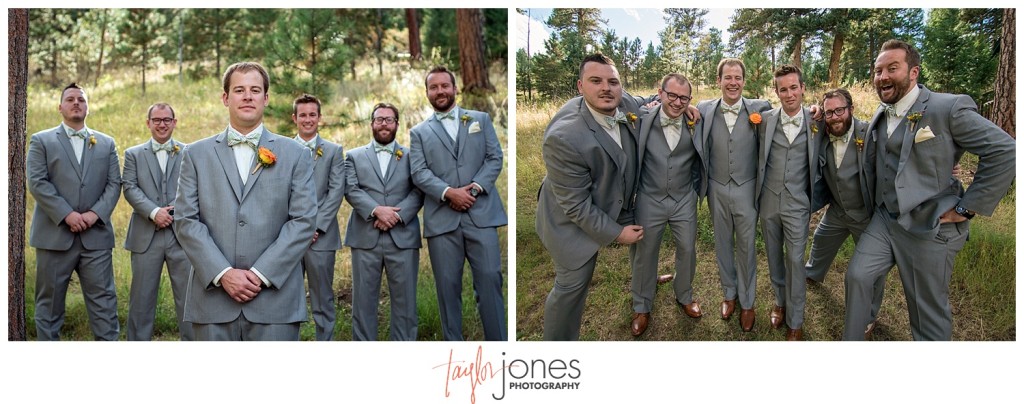 Mountain wedding groom and groomsmen portraits in Pine, Colorado
