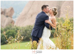 Arrowhead Golf Course fall wedding bride and groom first look portraits