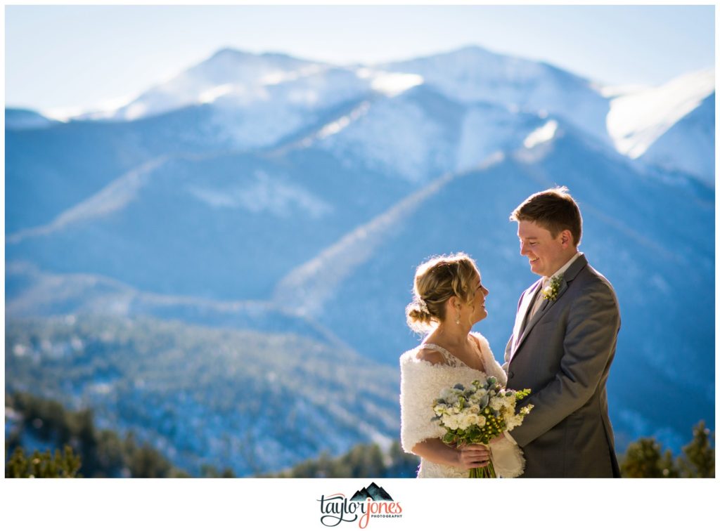 Mount Princeton Hot Springs winter wedding bride and groom first look