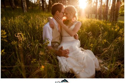 EvergreenRedBarnWedding-EAJ104 Evergreen Red Barn wedding couple portraits for Anna and Evan Johnson at sunset in aspens