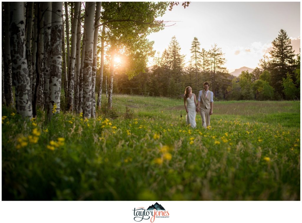 Evergreen Red Barn summer wedding of Anna and Evan couple portraits at sunset