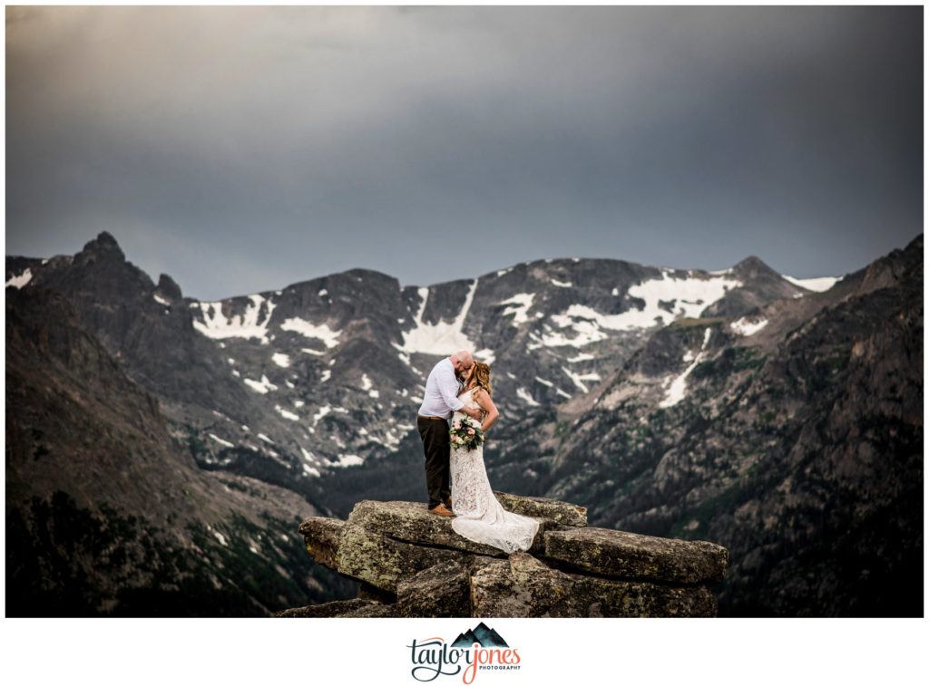 Rocky Mountain National Park Elopement bride and groom on Trail Ridge Road