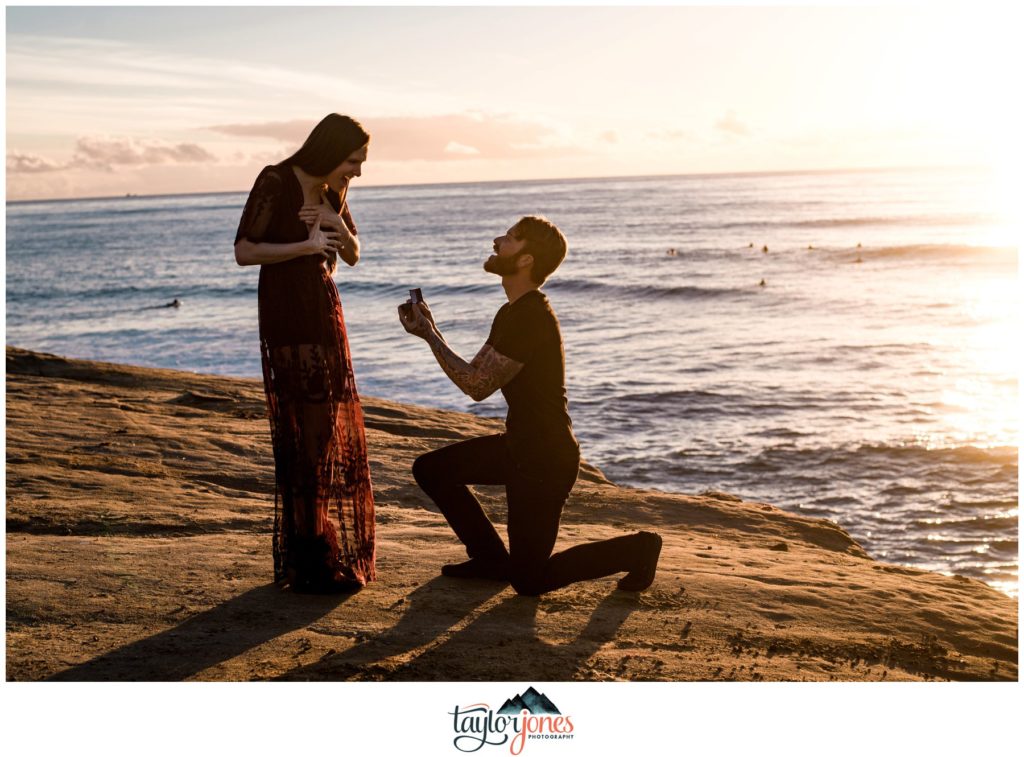 San Diego Sunset Cliffs engagement proposal Emily and Matt