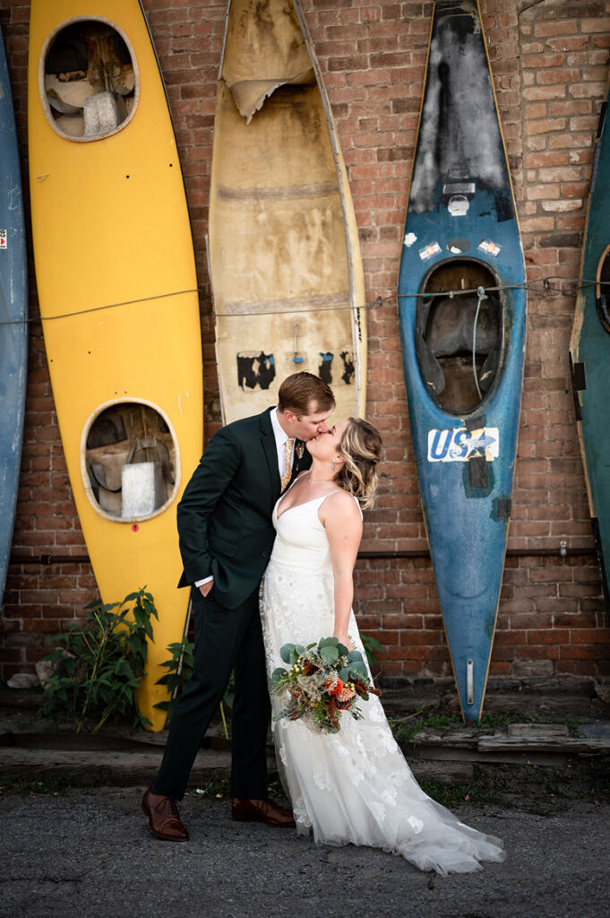Downtown Salida Colorado wedding at the kayak wall