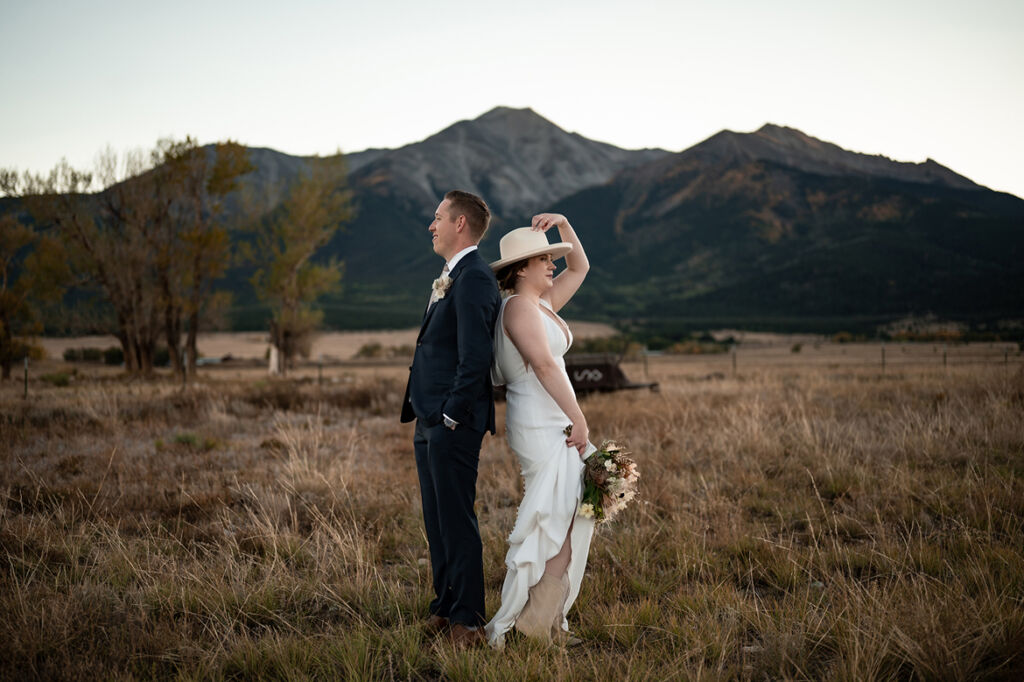 Couple at the Barn at Sunset Ranch barn wedding venue in Buena Vista, Colorado